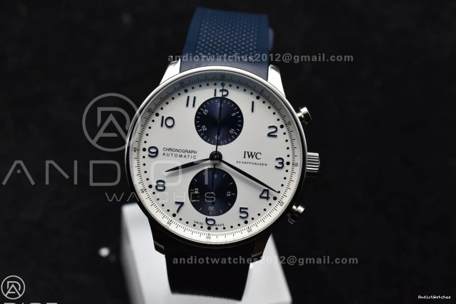 WeatherProof Best White Blue Portuguese Chrono on 1:1 Strap Blue Rubber IW3716 Z+F Edition A 1011 Dial 0421